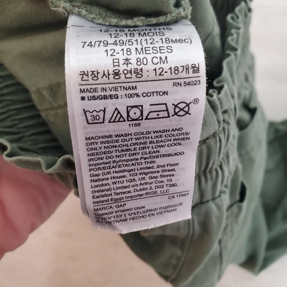 GAP Cargo Joggers Toddler 12-18 mo Desert Cactus Pull on‎ Pockets
